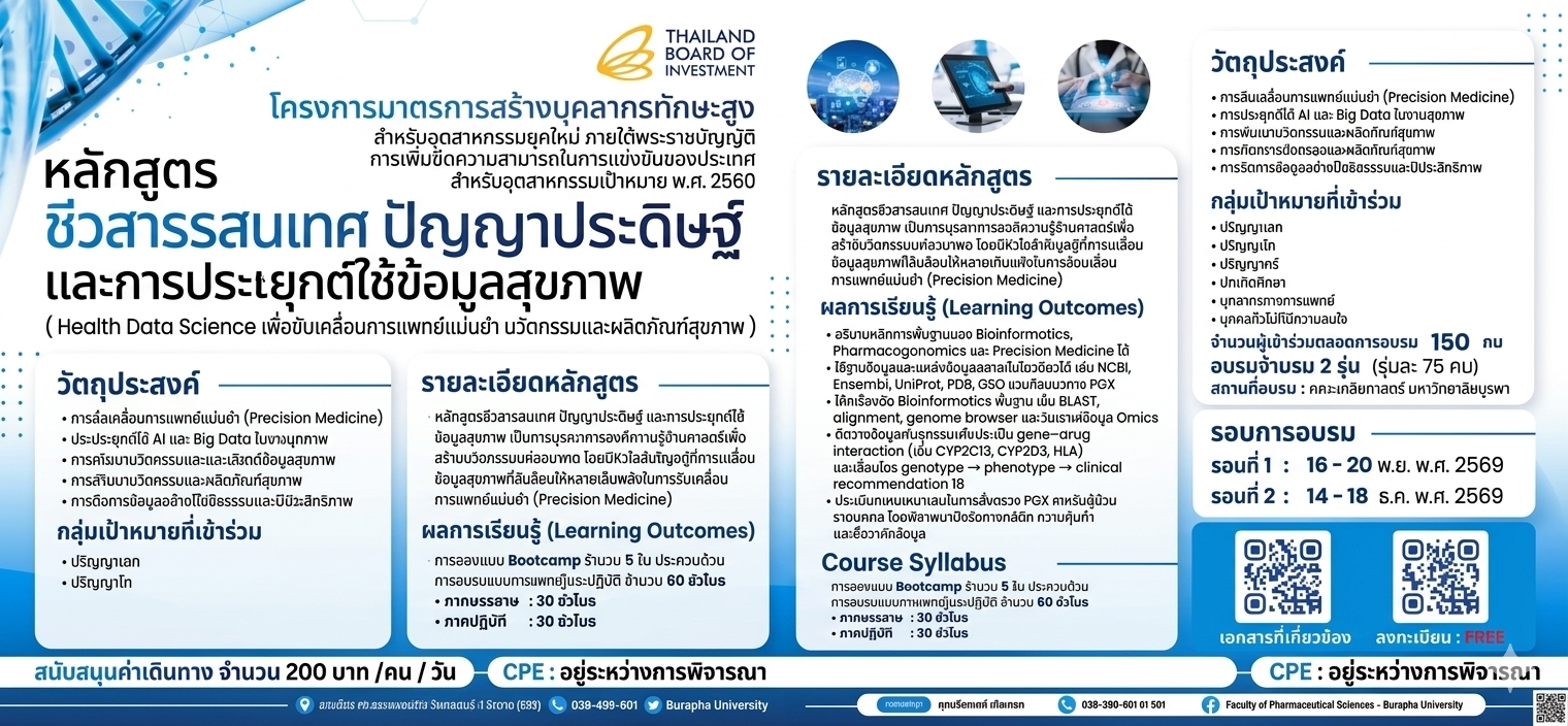 โครงการบริการวิชาการ หลักสูตรชีวสารสนเทศ ปัญญาประดิษฐ์ และการประยุกต์ใช้ข้อมูลสุขภาพ